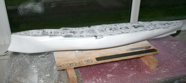 A quick record shot of the hull after filling and sanding