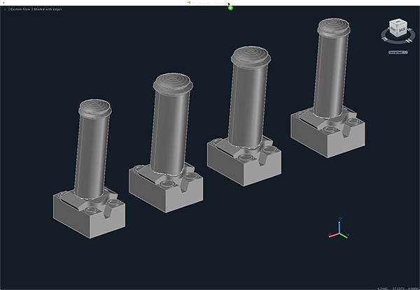 CAD drawings of the funnels and bases